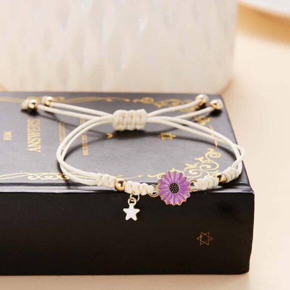 🌸 Adjustable Daisy Woven Bracelet ✨ Boho Y2K Friendship Gift - Picture 8 of 11